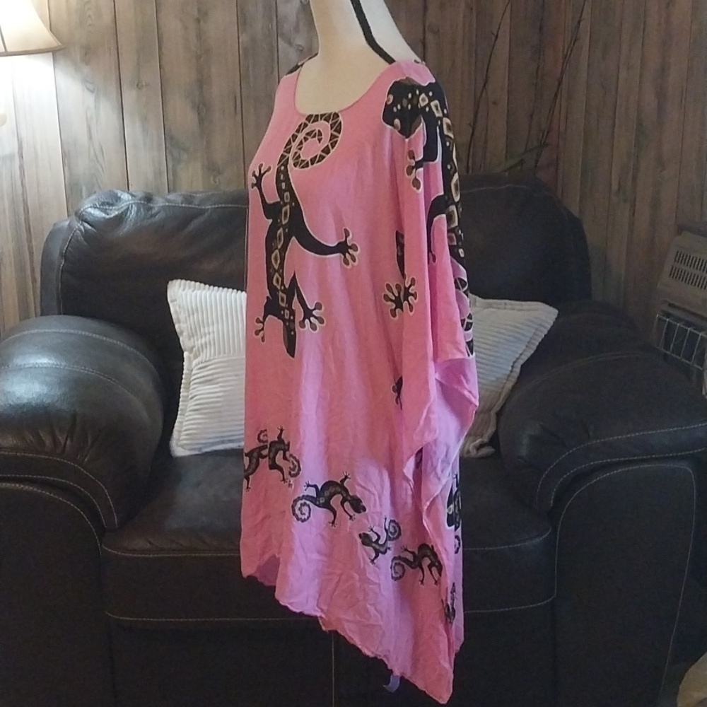 Pink Gecko Kaftan Midi Dress Cover up Top - Picture 4 of 8